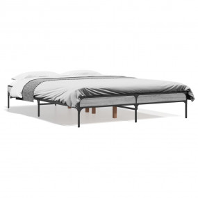 Bed Frame Grey Sonoma Engineered wood, Metal Double Dur...