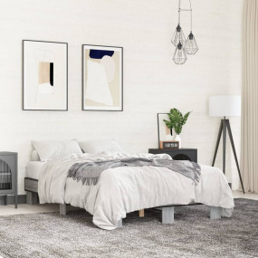 Bed Frame Grey sonoma Engineered wood, metal, plywood 5...