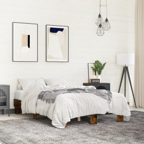 Bed Frame Smoked Oak Engineered Wood, Metal, Plywood Fu...
