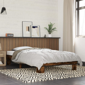 Bed Frame Smoked Oak Engineered wood, Metal Twin