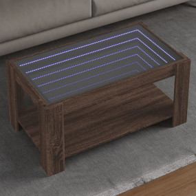 Coffee Table Brown Oak Engineered Wood, Glass Medium Co...