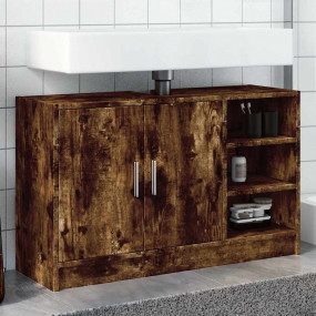 Sink Cabinet Smoked Oak Engineered Wood 35.4 in x 11.4 ...