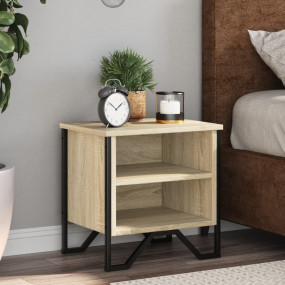 Bedside Cabinet Sonoma Oak Engineered Wood, Metal Compa...