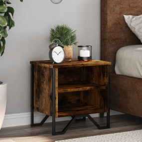 Bedside Cabinet Set of 2 Smoked oak Engineered wood, me...