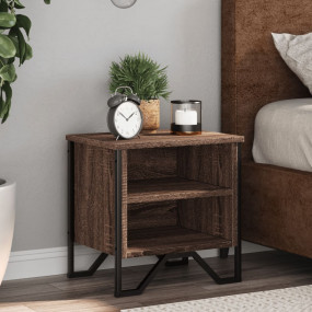 Bedside Cabinet Brown Oak Engineered Wood, Metal