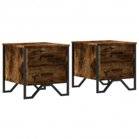 Bedside Cabinet Set of 2 Smoked Oak Engineered wood, Me...