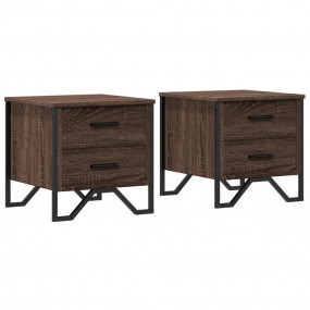 Bedside Cabinet Set of 2 Brown Oak Engineered Wood, Met...