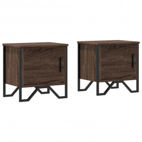 Bedside Cabinet Set of 2 Brown Oak Engineered wood, met...