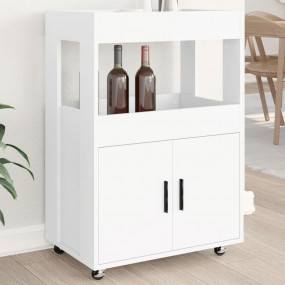 Bar Cart White Engineered wood Medium Lockable wheels B...