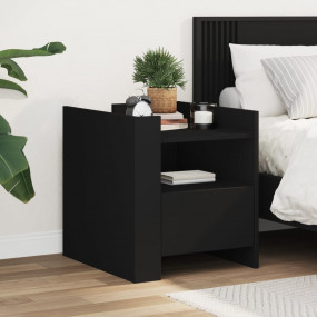 Bedside Cabinet Black Engineered Wood Medium Bedside Ca...