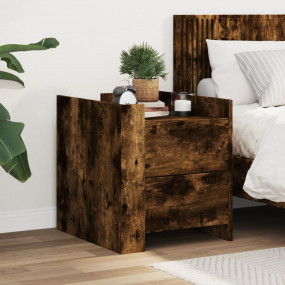 Nightstand Smoked Oak Engineered Wood Standard Bedside ...