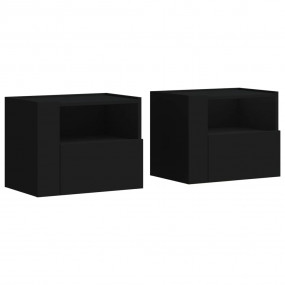 Wall-mounted Nightstand Set of 2 Black Engineered wood ...