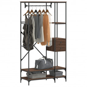 Clothes Rack Brown Oak Engineered Wood, Metal Compact