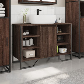 Bathroom Sink Cabinet Brown Oak Engineered Wood, Metal ...