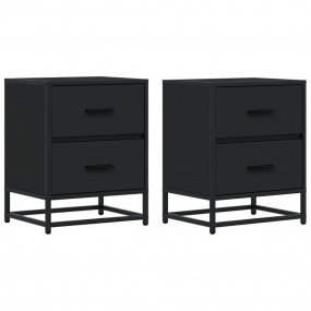 Bedside Cabinet Set of 2 Black Engineered wood, steel M...