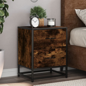 Bedside Cabinet Set of 2 Smoked oak Engineered wood, st...