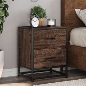 Nightstand Brown Oak Engineered Wood Medium Bedside Tab...
