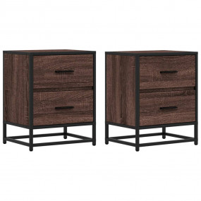 Bedside Cabinet Set of 2 Brown Oak Engineered Wood