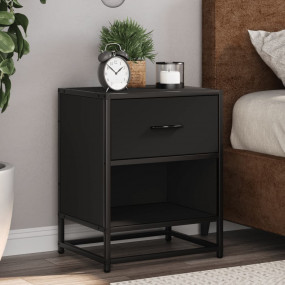 Bedside Cabinet Set of 2 Black Engineered wood, steel M...