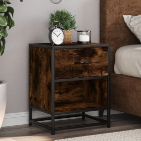 Nightstand Set of 2 Smoked Oak Engineered Wood, Steel