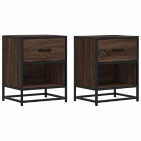 Bedside Cabinet Set of 2 Brown Oak Engineered Wood, Ste...