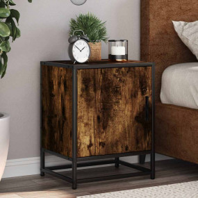 Bedside Cabinet Set of 2 Smoked Oak Engineered Wood