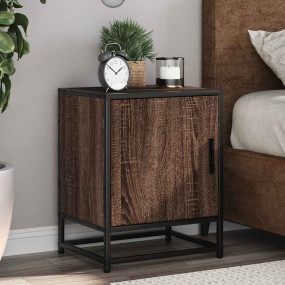 Nightstand Brown Oak Engineered Wood and Metal