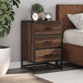 Bedside Cabinet Brown Oak Engineered Wood and Metal Med...