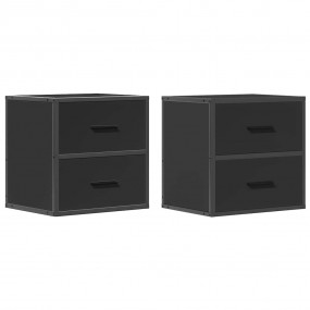 Wall-mounted Bedside Cabinet Set of 2 Black Engineered ...