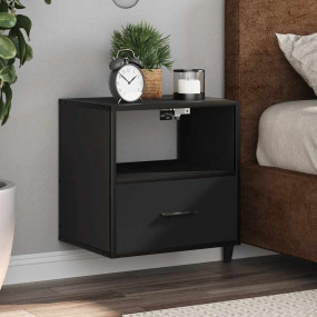 Wall-mounted Bedside Cabinet Black Engineered wood, Met...