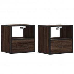 Wall-mounted Bedside Cabinet Set of 2 Brown oak
