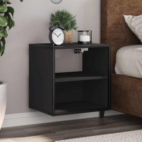 Wall-mounted Bedside Cabinet Black Engineered wood, met...