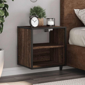 Wall-mounted Bedside Cabinet Set of 2 Brown Oak