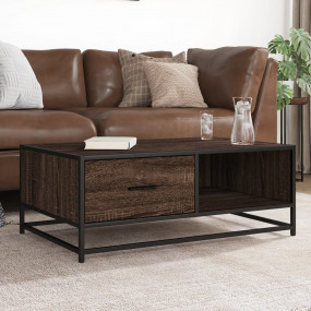 Coffee Table Brown Oak Engineered Wood, Metal Medium Co...