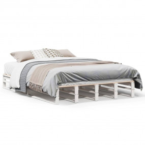 Bed Frame White Solid pine wood Double Modern Bed Frame
