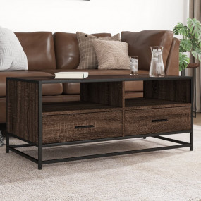 Coffee Table Brown Oak Engineered Wood, Metal Medium Co...