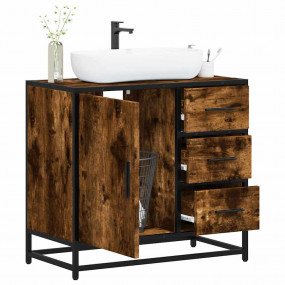 Bathroom Sink Cabinet Smoked Oak Engineered Wood, Metal...