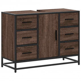 Bathroom Sink Cabinet Brown Oak Engineered Wood, Metal ...