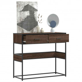Console Table Brown Oak Engineered Wood Medium Console ...