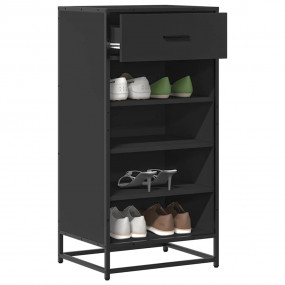 Shoe Rack Black Engineered Wood, Metal Medium Shoe Rack