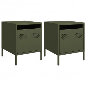 Bedside Cabinet Set of 2 Olive Green Cold-rolled steel ...