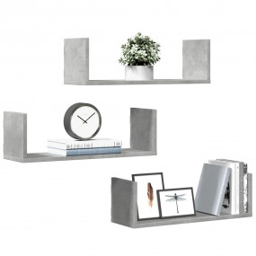 Wall Shelf Concrete Grey Engineered Wood Medium Wall Sh...