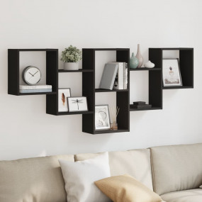 Wall Shelf Black Engineered Wood Medium Wall Shelf Rect...