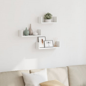 Wall Shelf Set of 3 White Engineered Wood Small Wall Sh...