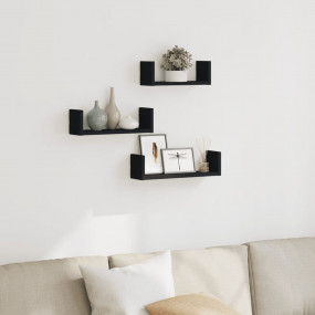 Wall Shelf Set of 3 Black Engineered wood Small, Medium...