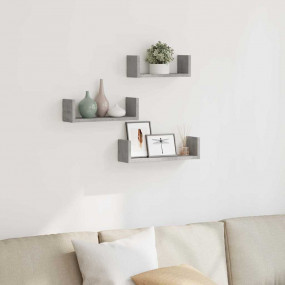 Wall Shelf Set of 3 Concrete Grey Engineered Wood Large
