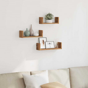 Wall Shelf Set of 3 Artisan oak Engineered wood Small t...