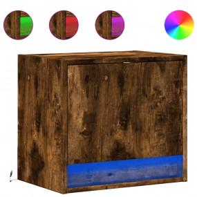 Wall-mounted Bedside Cabinet Set of 2 Smoked Oak Engine...