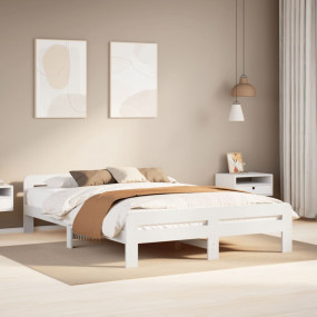 Bed Frame White Solid pine wood Full Bed Frame Rectangu...