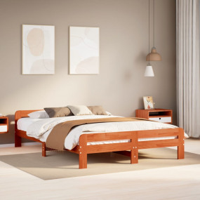 Bed Frame Wax Brown Solid Pine Wood, Plywood Full Moder...